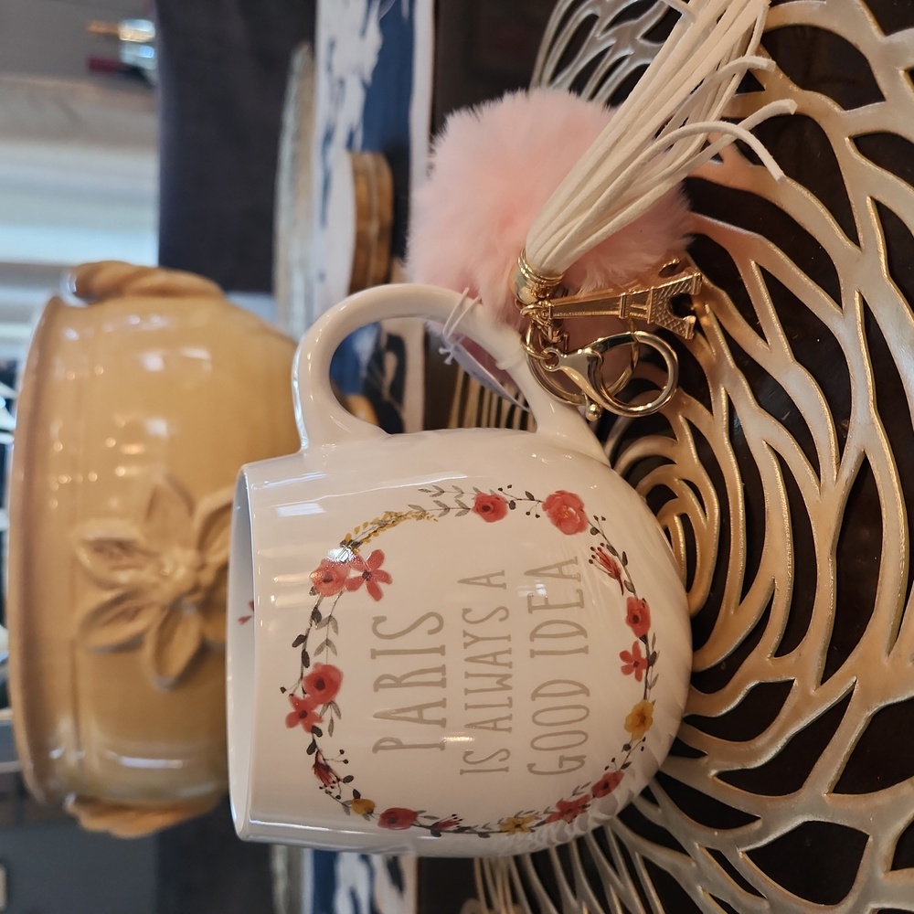 Paris Is Always A Good Idea Mug with Eiffel Pouf Keychain